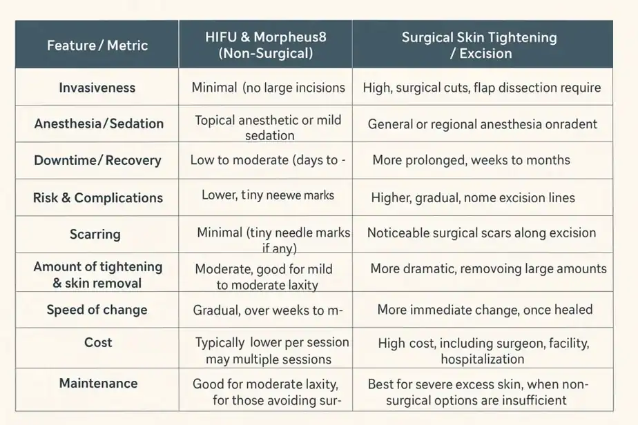 Table showing benefits of Lipo Freeze 2 U Bury St Edmunds treatments for skin tightening following weight loss injections.